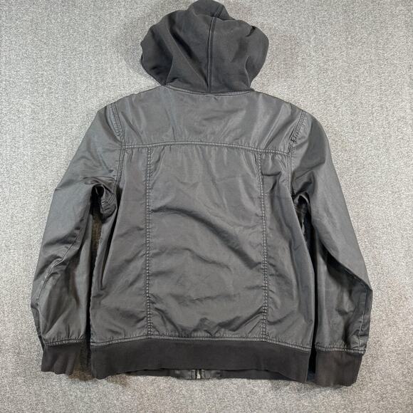 Empyre Jacket Mens Large Black Hooded Zip Bomber Epaulettes Pockets Ribbed Hem - Picture 3 of 11